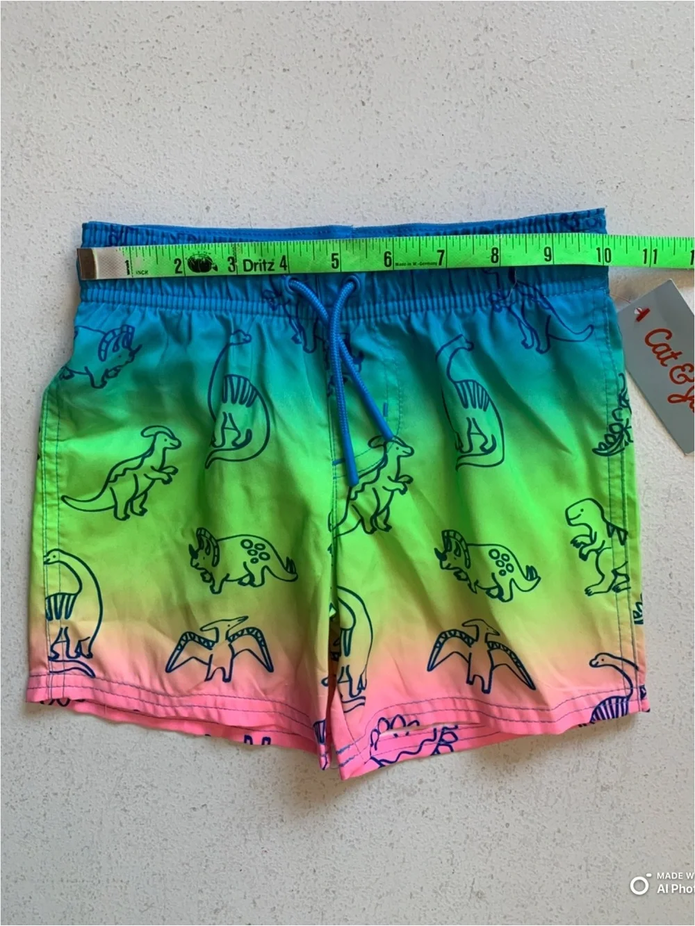 Cat & Jack Dinosaur Print Swim Trunks Swimsuit Boys Size 4T NWT Blue Green Pink